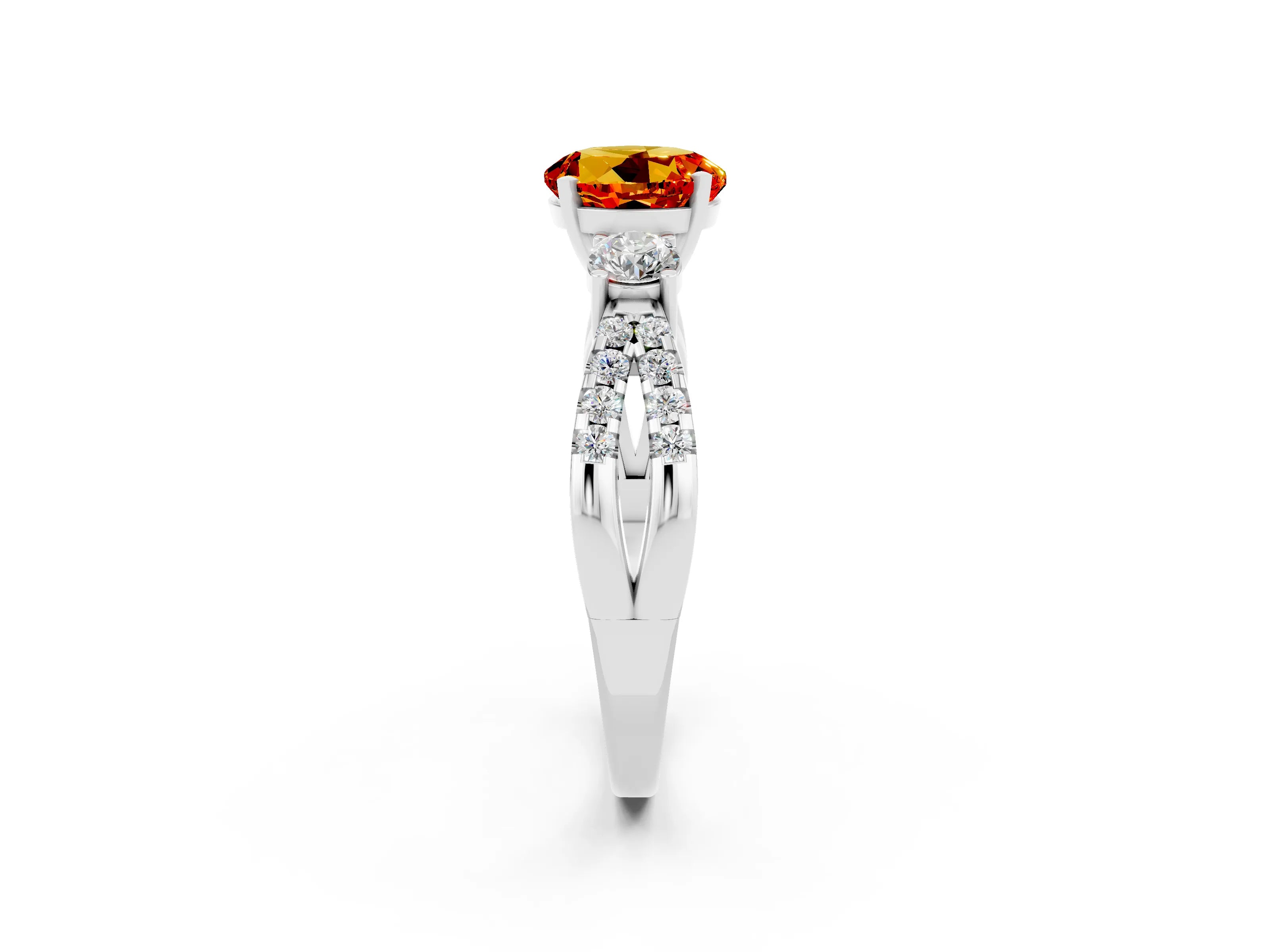 White gold Round Cut Citrine Three-Stone Ring with Pavé Split Shank and Four-Prong Setting_2