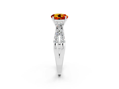 White gold Round Cut Citrine Three-Stone Ring with Pavé Split Shank and Four-Prong Setting_2