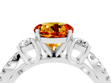 White gold Round Cut Citrine Three-Stone Ring with Pavé Split Shank and Four-Prong Setting_4