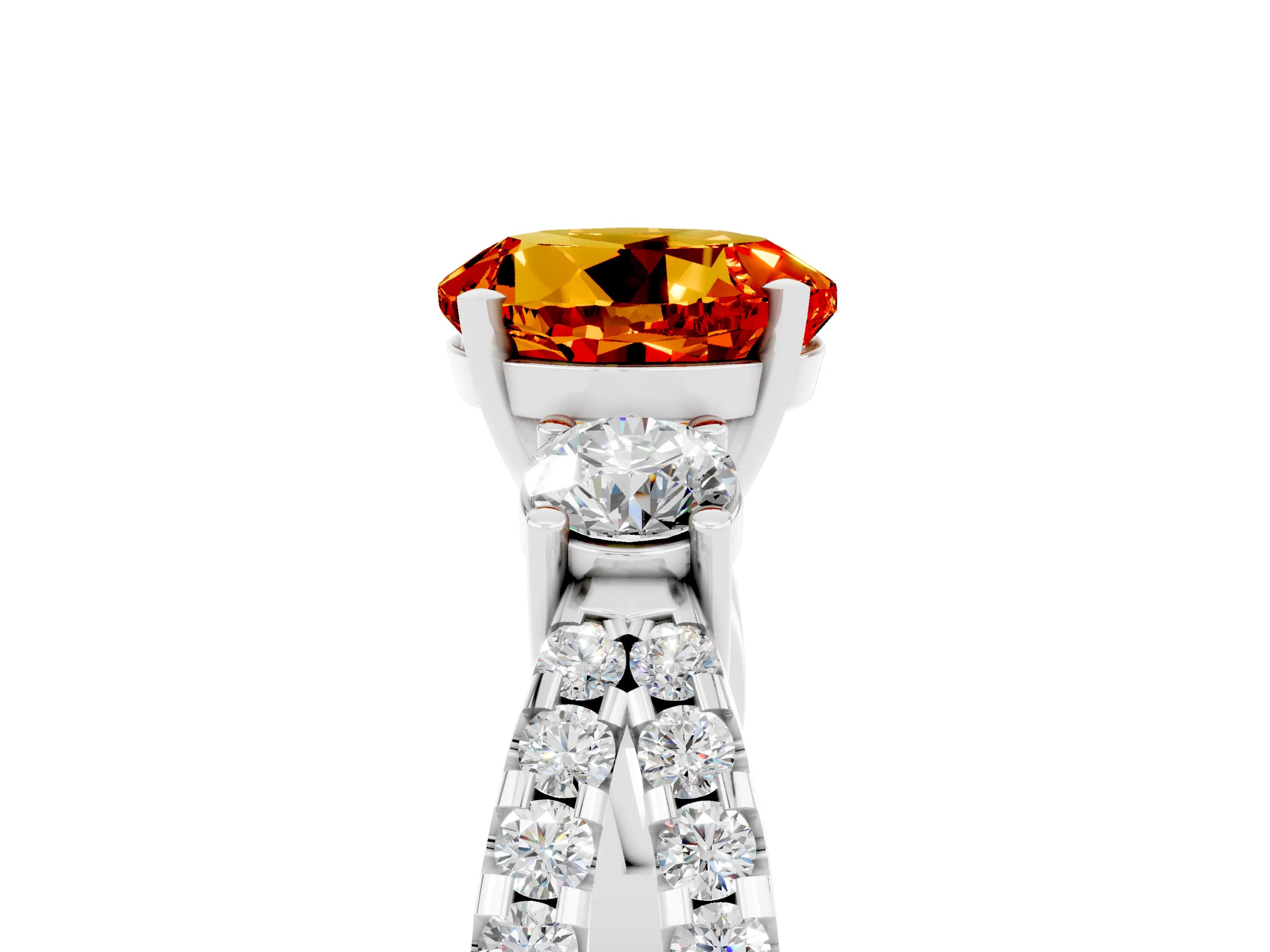 White gold Round Cut Citrine Three-Stone Ring with Pavé Split Shank and Four-Prong Setting_5