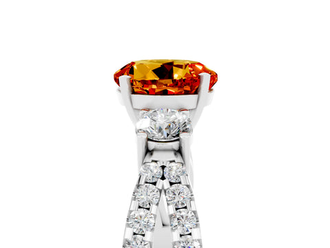 White gold Round Cut Citrine Three-Stone Ring with Pavé Split Shank and Four-Prong Setting_5