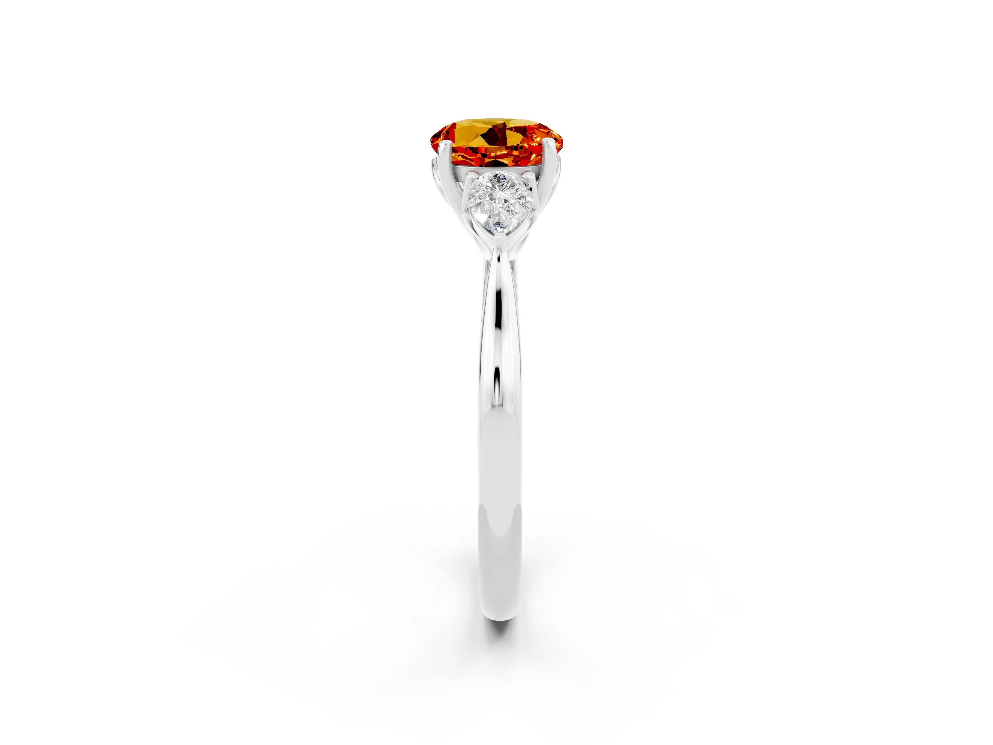White gold Round Cut Citrine Three-Stone Ring with Pear Side Stones and Four-Prong Setting_14