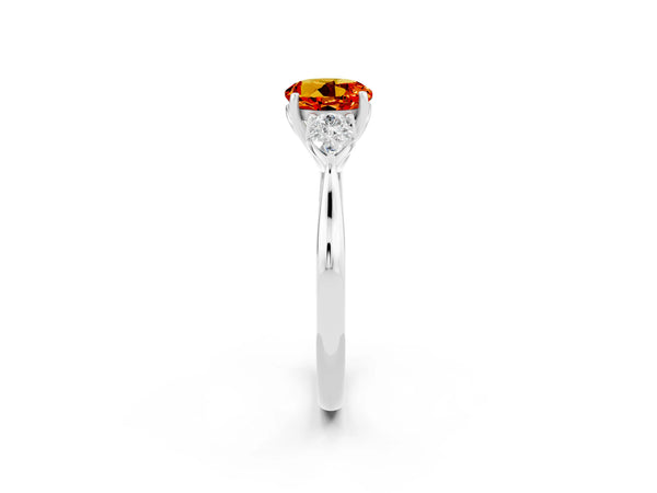 Platinum Round Cut Citrine Three-Stone Ring with Pear  Side Stones and Prong Setting