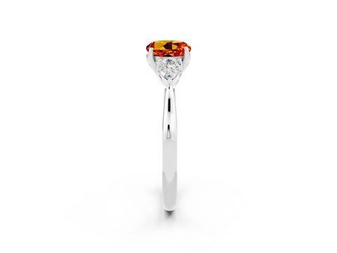 White gold Round Cut Citrine Three-Stone Ring with Pear Side Stones and Four-Prong Setting_14