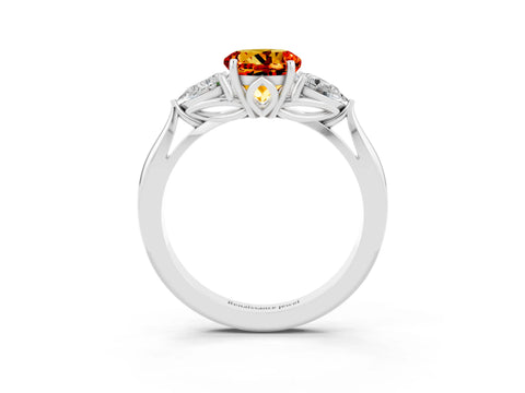 White gold Round Cut Citrine Three-Stone Ring with Pear Side Stones and Four-Prong Setting_15