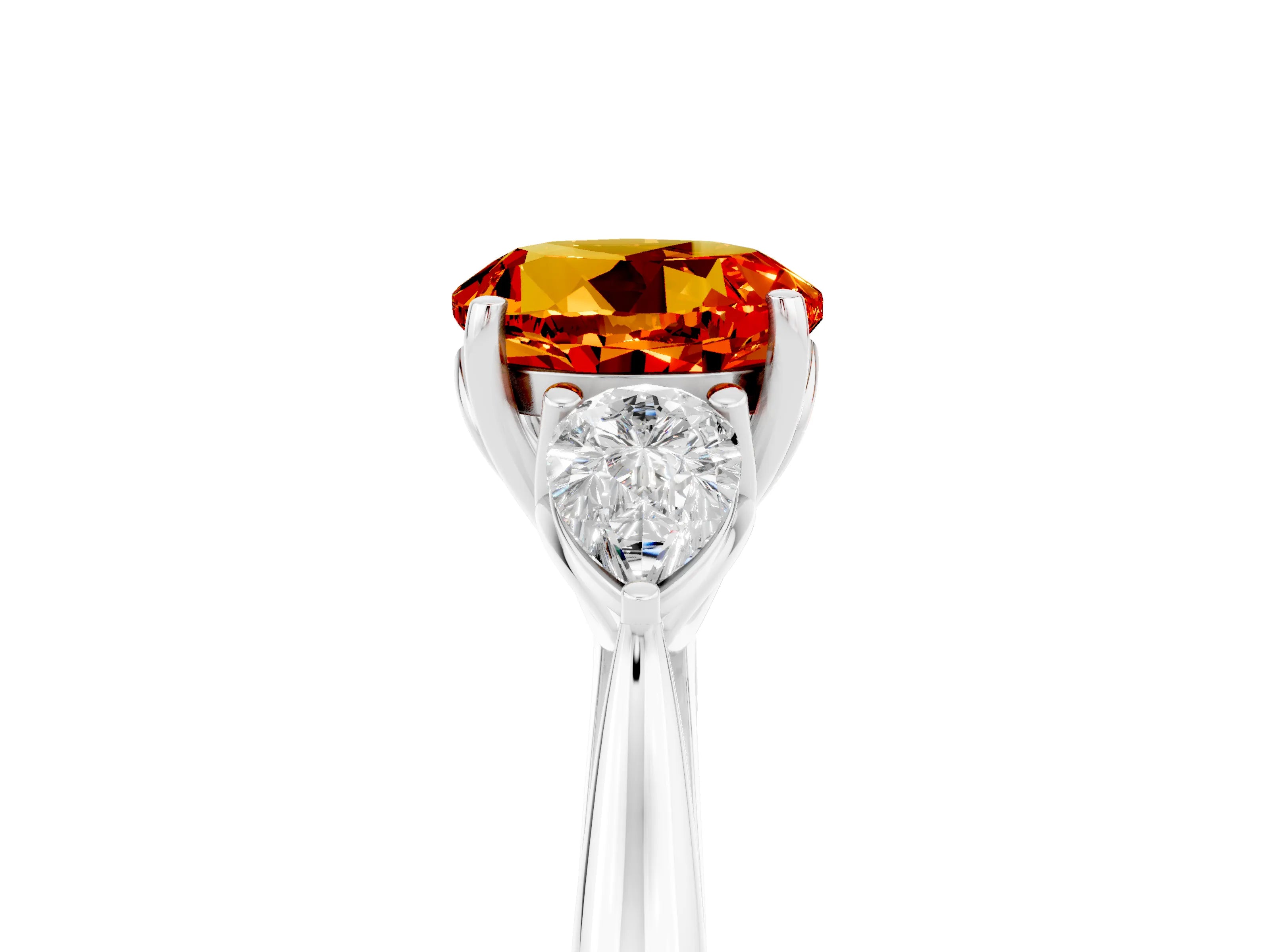 White gold Round Cut Citrine Three-Stone Ring with Pear Side Stones and Four-Prong Setting_17