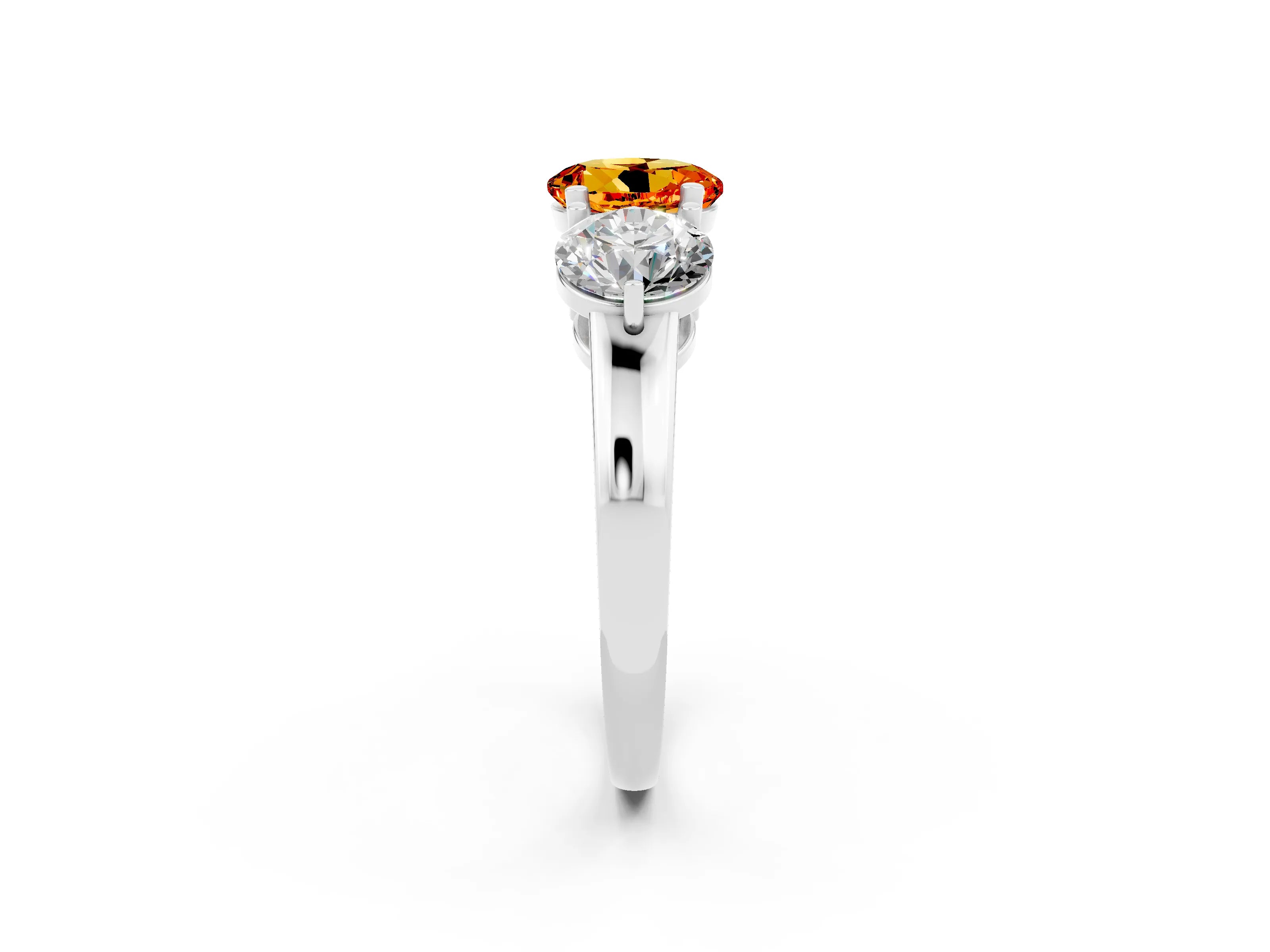 White gold Round Cut Citrine Three-Stone Ring with Prong Setting and Classic Band_2