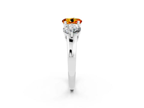 White gold Round Cut Citrine Three-Stone Ring with Prong Setting and Classic Band_2
