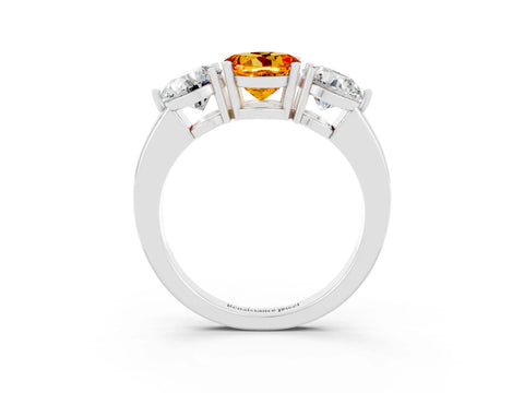 White gold Round Cut Citrine Three-Stone Ring with Prong Setting and Classic Band_3