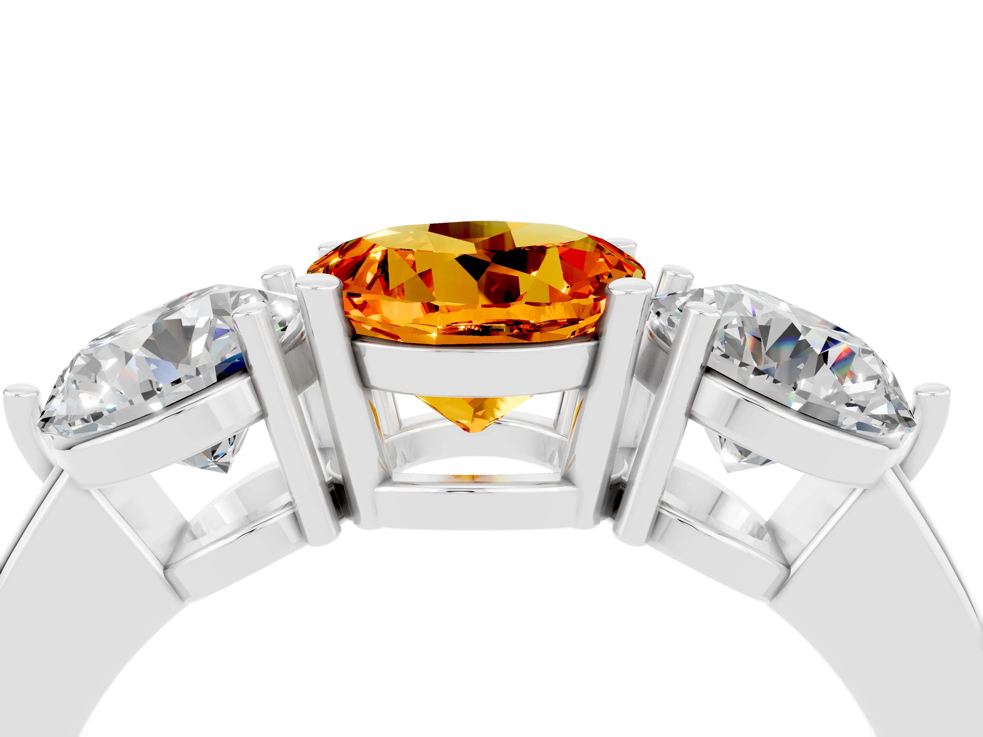 White gold Round Cut Citrine Three-Stone Ring with Prong Setting and Classic Band_4