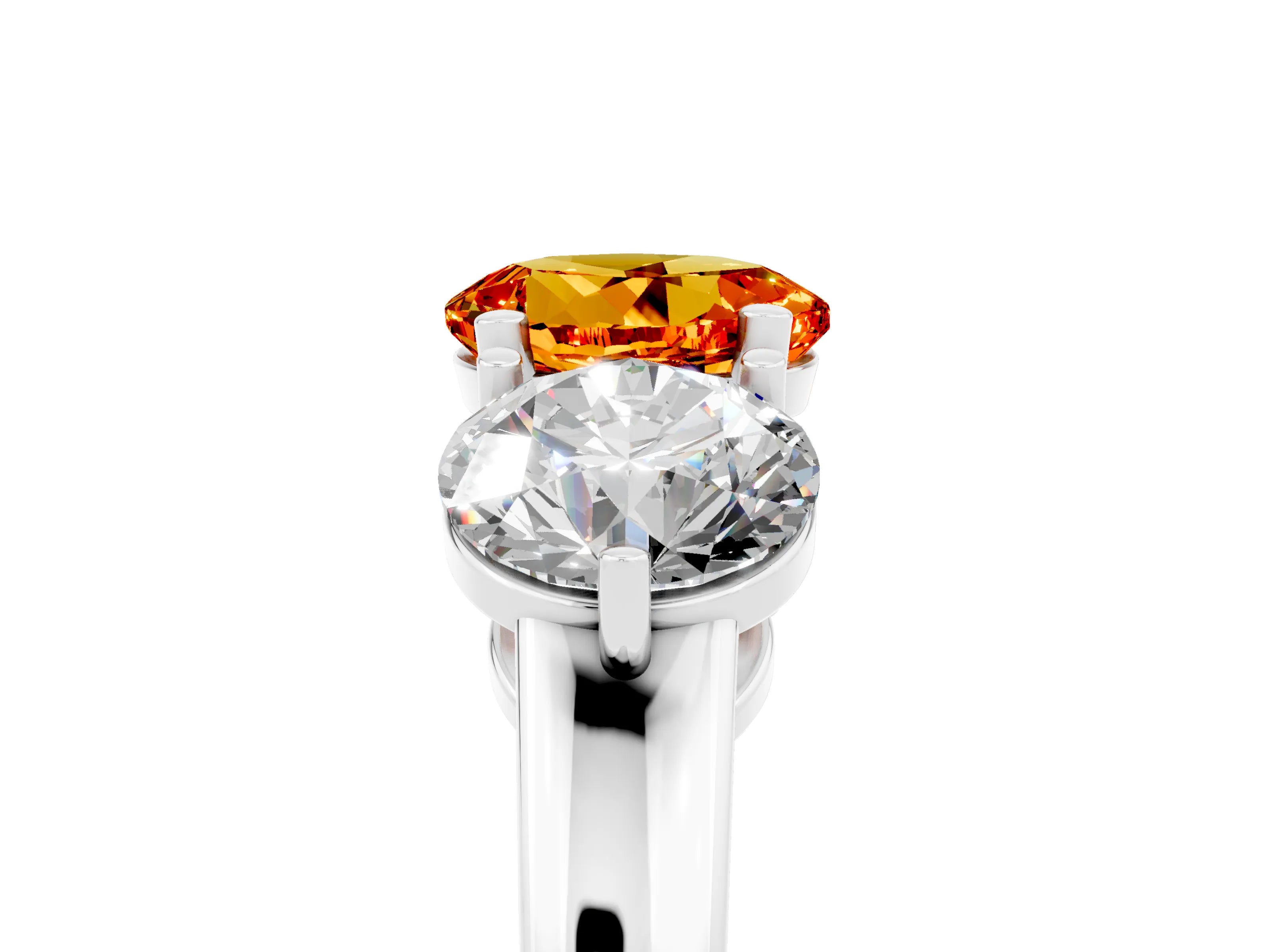 White gold Round Cut Citrine Three-Stone Ring with Prong Setting and Classic Band_5