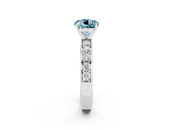 White gold Round Cut Aquamarine Engagement Ring with Channel Set Round Band and Prong Setting