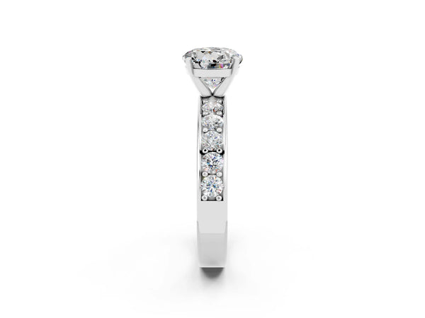 Platinum Round Cut Moissanite Engagement Ring with Channel Set Round Band and Prong Setting