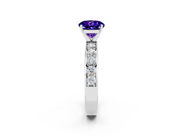 White gold Round Cut Tanzanite Engagement Ring with Channel Set Round Band and Prong Setting