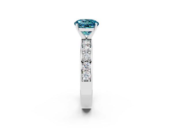 White gold Round Cut Blue Topaz Engagement Ring with Channel Set Round Band and Prong Setting