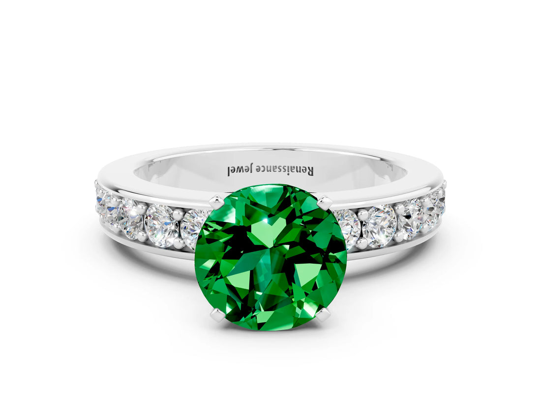 White gold Round Cut Cut Channel Set Diamond Engagement Ring with Four-Prong Setting