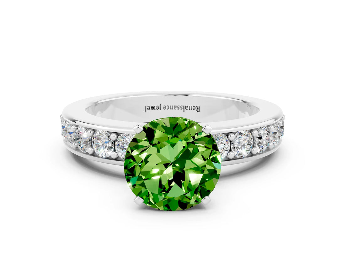 White gold Round Cut Cut Channel Set Diamond Engagement Ring with Four-Prong Setting