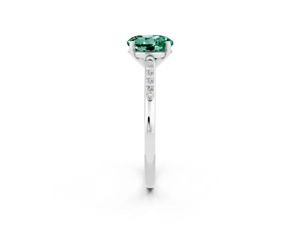 Platinum Round Cut Green Sapphire Solitaire Ring with Channel Set Round Band and Prong Setting