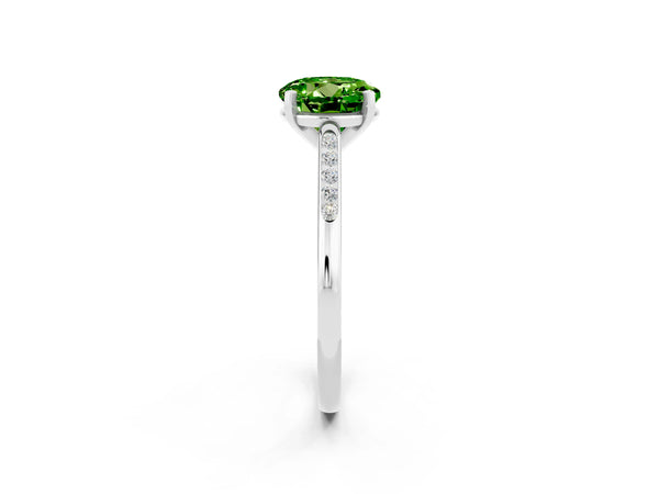 White gold Round Cut Peridot Solitaire Ring with Channel Set Round Band and Prong Setting