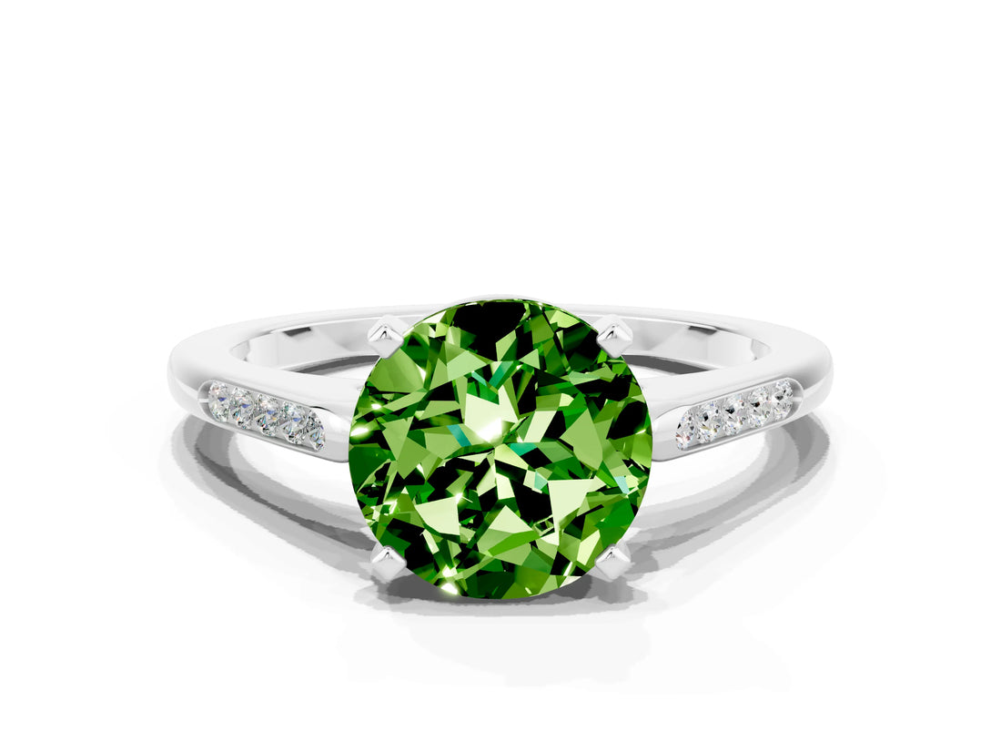 White gold Round Cut Cut Channel Set Solitaire Engagement Ring with Four-Prong Setting