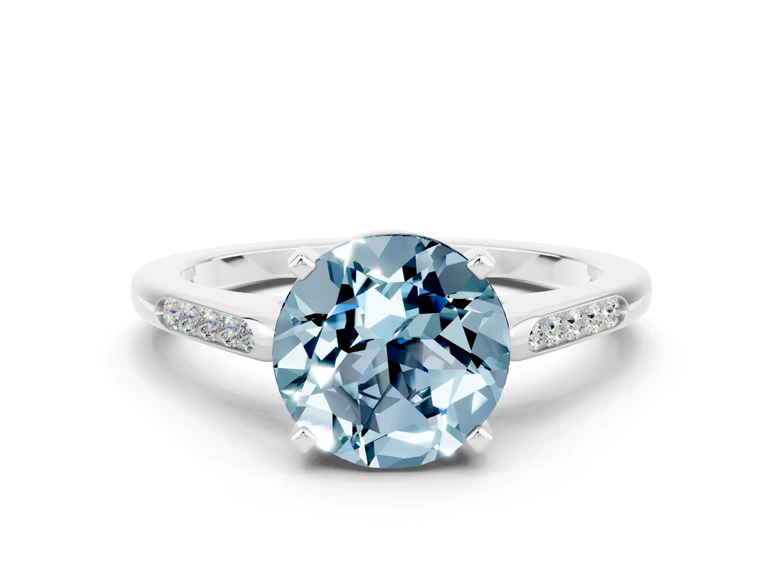 White gold Round Cut Cut Channel Set Solitaire Engagement Ring with Four-Prong Setting
