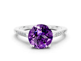 White gold Round Cut Cut Channel Set Solitaire Engagement Ring with Four-Prong Setting