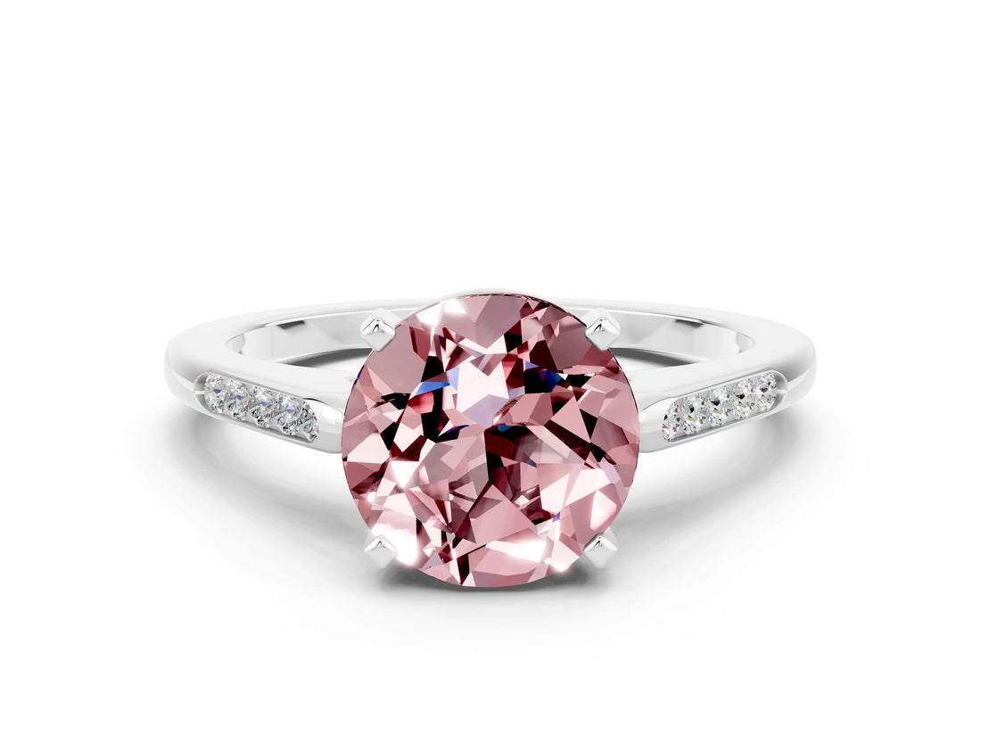 White gold Round Cut Cut Channel Set Solitaire Engagement Ring with Four-Prong Setting