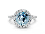 White gold Round Cut Cut Diamond Floral Halo Engagement Ring with Pavé Band and Prong Setting