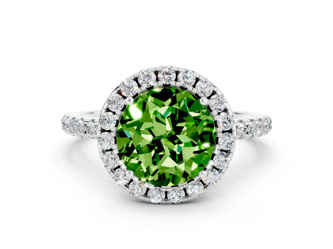 White gold Round Cut Cut Diamond Floral Halo Engagement Ring with Pavé Band and Prong Setting