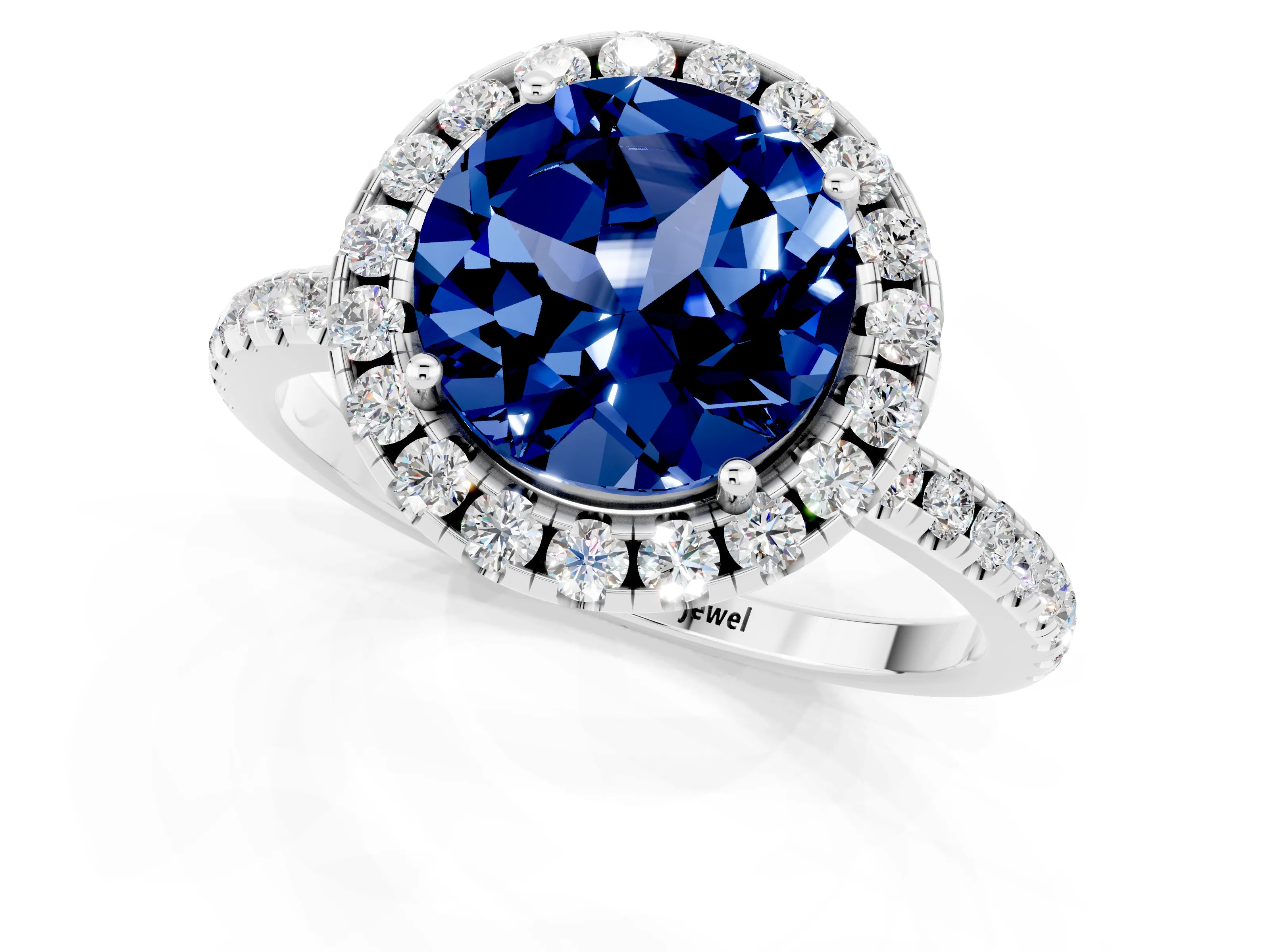 White gold Round Cut Cut Diamond Floral Halo Engagement Ring with Pavé Band and Prong Setting_1