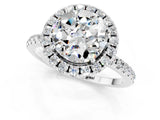 White gold Round Cut Cut Diamond Floral Halo Engagement Ring with Pavé Band and Prong Setting_1