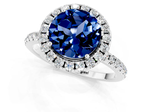 White gold Round Cut Cut Diamond Floral Halo Engagement Ring with Pavé Band and Prong Setting_1