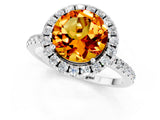 White gold Round Cut Cut Diamond Floral Halo Engagement Ring with Pavé Band and Prong Setting_1
