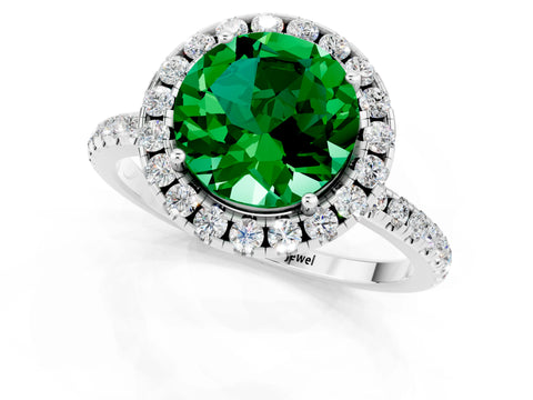 White gold Round Cut Cut Diamond Floral Halo Engagement Ring with Pavé Band and Prong Setting_1
