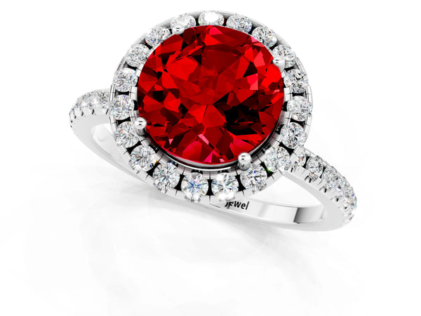 White gold Round Cut Cut Diamond Floral Halo Engagement Ring with Pavé Band and Prong Setting