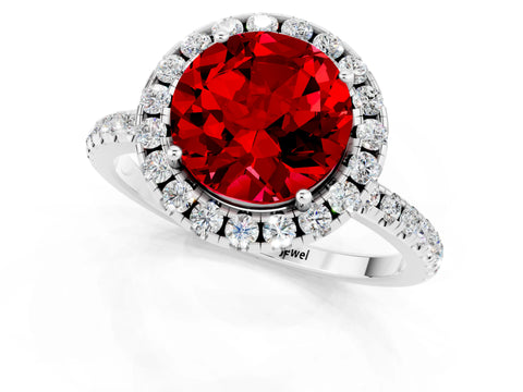 White gold Round Cut Cut Diamond Floral Halo Engagement Ring with Pavé Band and Prong Setting_1