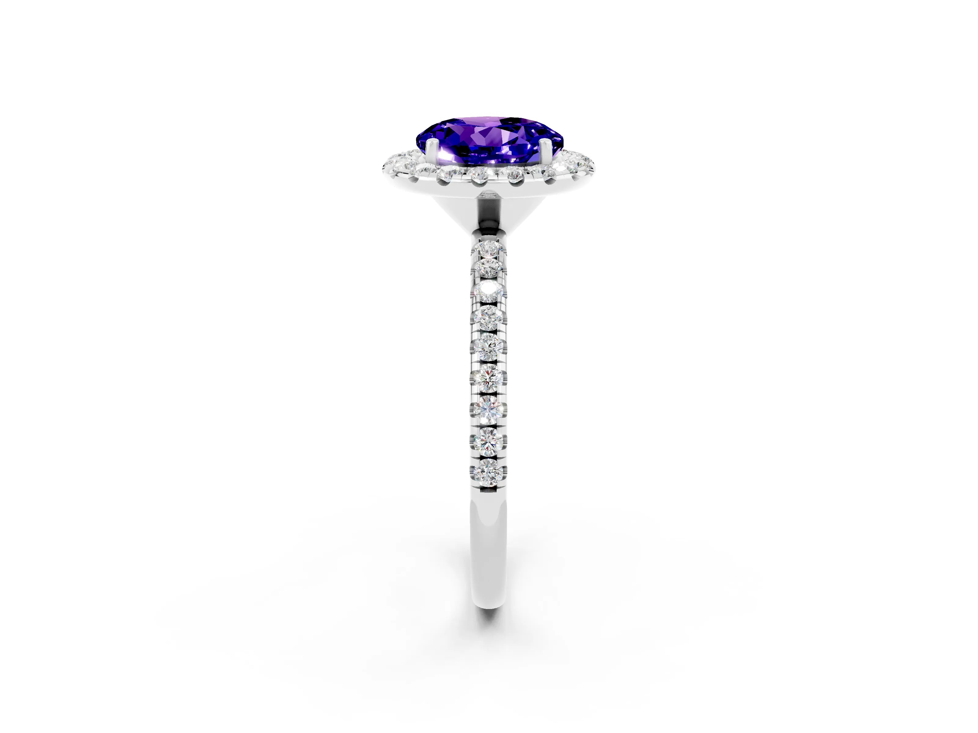 White gold Round Cut Cut Diamond Floral Halo Engagement Ring with Pavé Band and Prong Setting_2
