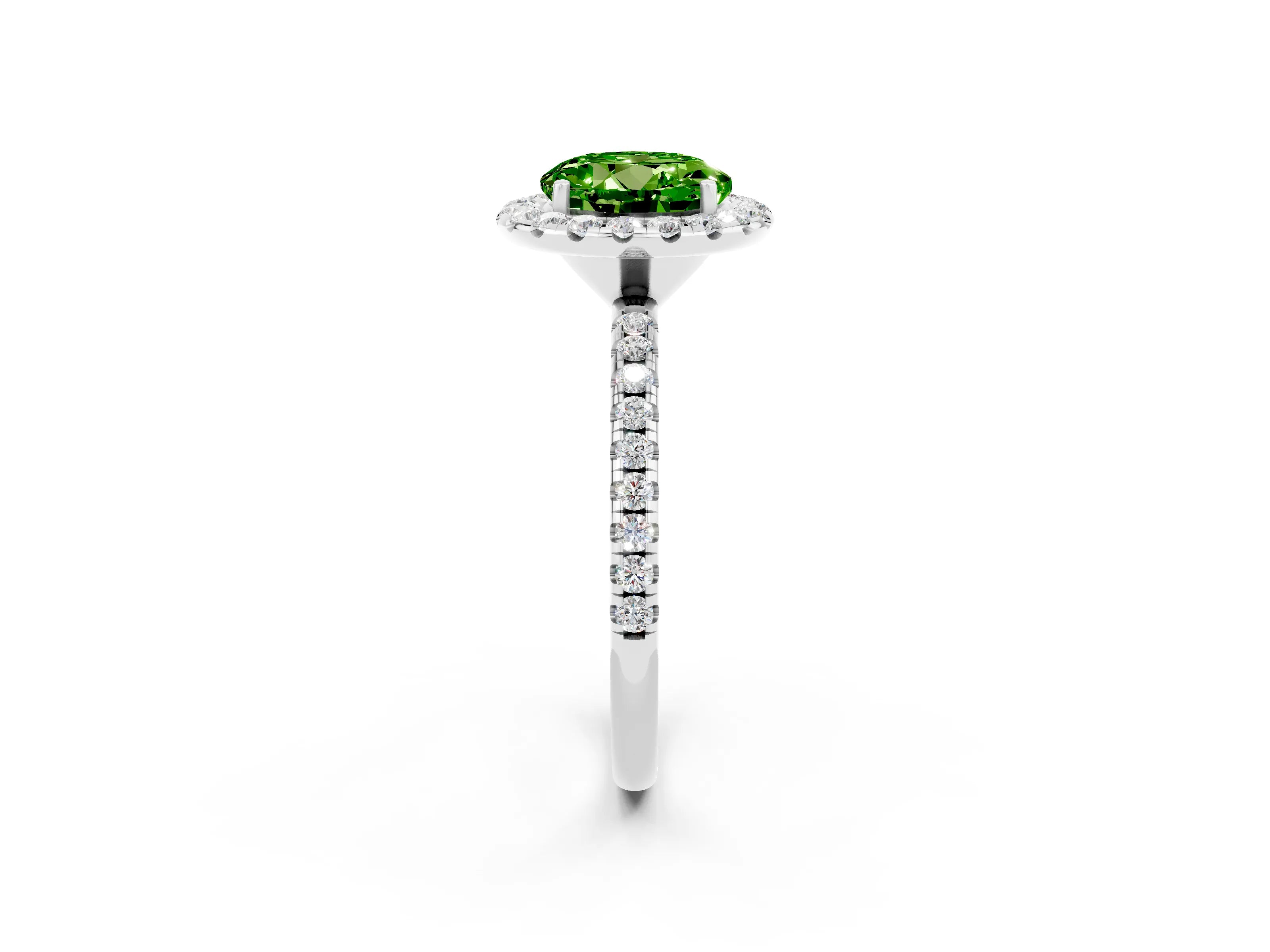 White gold Round Cut Cut Diamond Floral Halo Engagement Ring with Pavé Band and Prong Setting_2