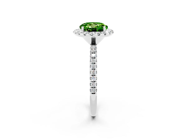 Platinum Round Cut Cut Diamond Floral Halo Engagement Ring with Pavé Band and Prong Setting