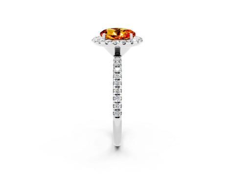 White gold Round Cut Cut Diamond Floral Halo Engagement Ring with Pavé Band and Prong Setting_2