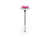 White gold Round Cut Cut Diamond Floral Halo Engagement Ring with Pavé Band and Prong Setting_2