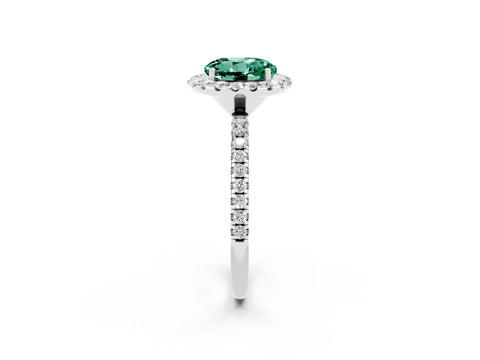 White gold Round Cut Cut Diamond Floral Halo Engagement Ring with Pavé Band and Prong Setting_2