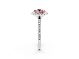 White gold Round Cut Cut Diamond Floral Halo Engagement Ring with Pavé Band and Prong Setting_2