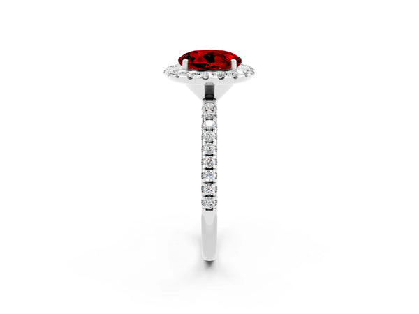 White gold Round Cut Cut Diamond Floral Halo Engagement Ring with Pavé Band and Prong Setting