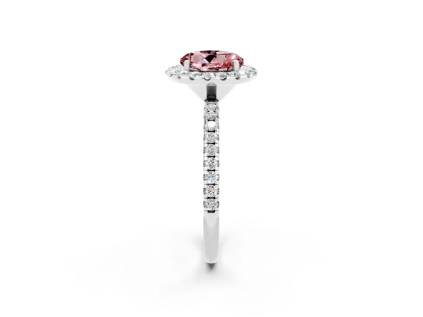 Platinum Round Cut Cut Diamond Floral Halo Engagement Ring with Pavé Band and Prong Setting