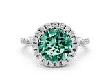 White gold Round Cut Cut Diamond Floral Halo Engagement Ring with Pavé Band and Prong Setting