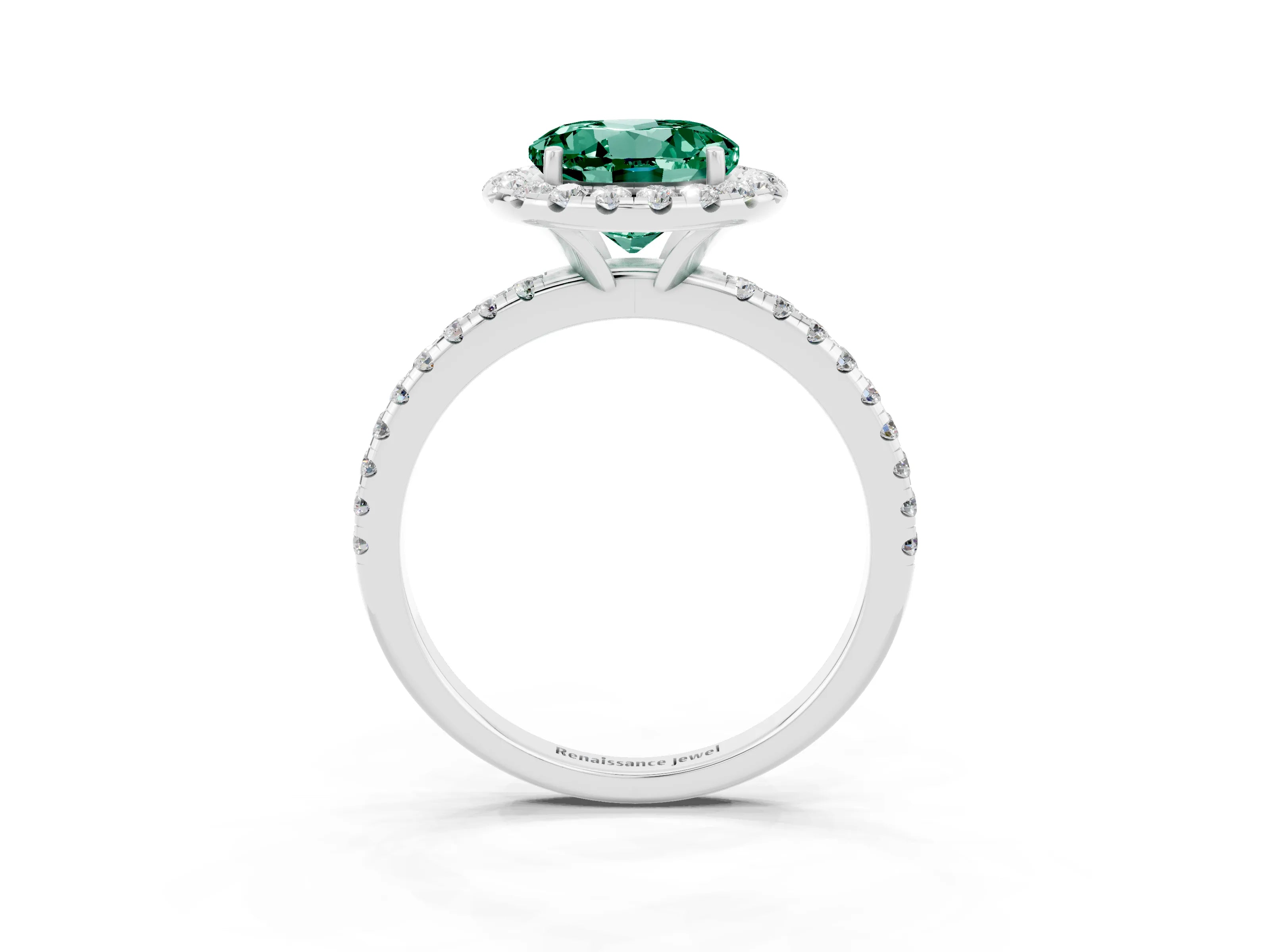 White gold Round Cut Cut Diamond Floral Halo Engagement Ring with Pavé Band and Prong Setting_3