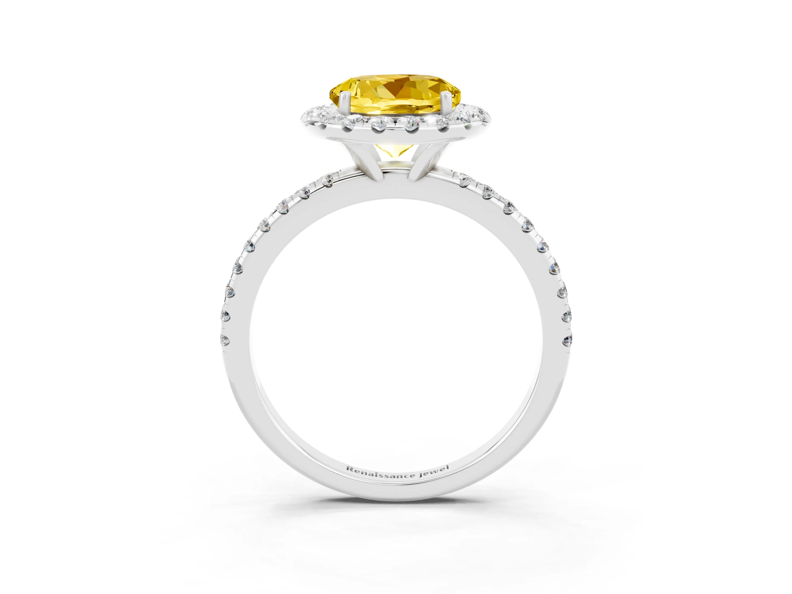 White gold Round Cut Cut Diamond Floral Halo Engagement Ring with Pavé Band and Prong Setting_3