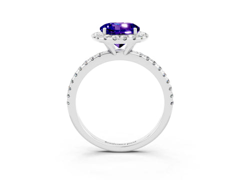 White gold Round Cut Cut Diamond Floral Halo Engagement Ring with Pavé Band and Prong Setting_3