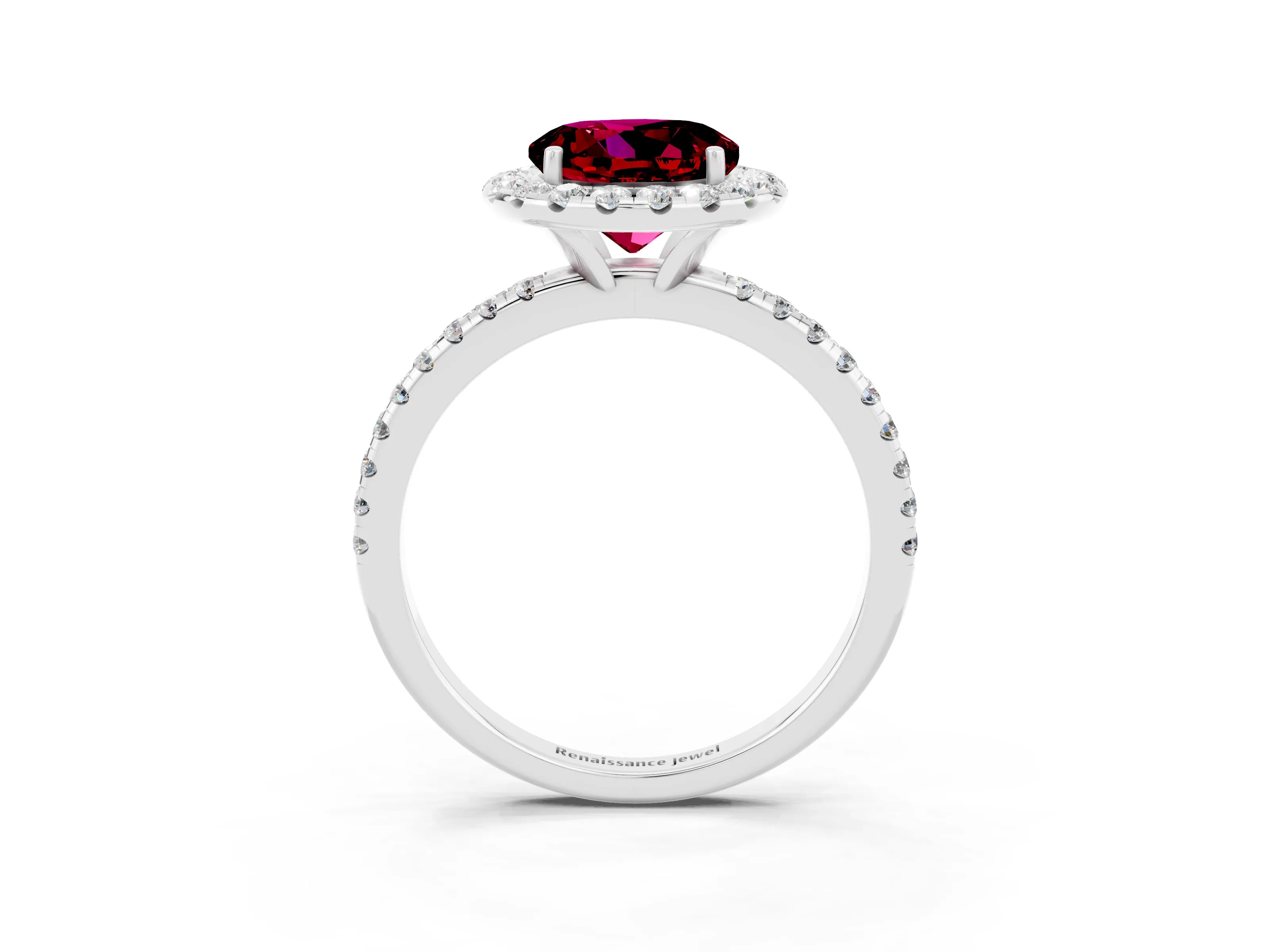 White gold Round Cut Cut Diamond Floral Halo Engagement Ring with Pavé Band and Prong Setting_3